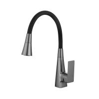 Смеситель для кухни, гибкий силиконовый излив,  латунь, VALFEX Tureis Graphite (10)